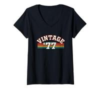 Mujer Vintage 1977 Año de nacimiento Cool Cumpleaños Retro Rainbow Lines Camiseta Cuello V