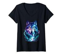 Mujer Vintage 2 Midnight Wolf para los Amantes de los Lobos Moon Howling Funny Camiseta Cuello V
