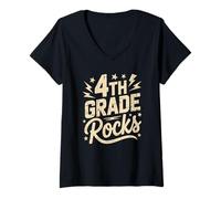 Mujer Vintage 4to Grado Rocks Maestro Último Día Futuro Heroes Coro Camiseta Cuello V