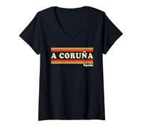 Mujer Vintage 80s A Coruña España Retro Gráfico Camiseta Cuello V