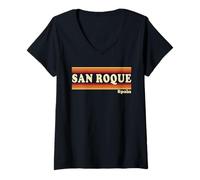 Mujer Vintage 80s San Roque España Retro Gráfico Camiseta Cuello V