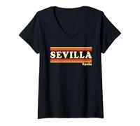 Mujer Vintage 80s Sevilla España Retro Gráfico Camiseta Cuello V