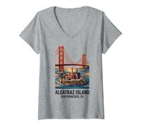 Mujer Vintage Alcatraz Island San Francisco Golden Gate Bay Área Camiseta Cuello V