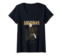 Mujer Vintage American Águila Calva Aves Arte Naturaleza Observación Camiseta Cuello V