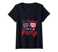 Mujer Vintage American Flag 4th July We The People Like To Party Camiseta Cuello V