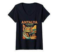 Mujer Vintage Antalya Turkey Travel Souvenir City Turist Gift Camiseta Cuello V