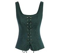 Mujer Vintage Ante Sintético Cuello Cuadrado Espalda en U Chaleco Delantero con Cordones Abrigo Chaleco Renacimiento Disfraz de Cosplay Corpiño Campesino-Jacquard-Verde Oscuro-XXL