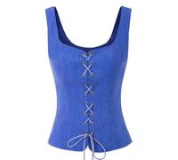 Mujer Vintage Ante Sintético Cuello Cuadrado Espalda en U con Cordones Chaleco Delantero Abrigo Chaleco Renacimiento Cosplay Disfraz Corpiño Campesino-Azul-S