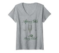 Mujer Vintage Apres Ski Party Club Champagne Flauta Diseño Camiseta Cuello V