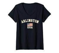 Mujer Vintage Arlington USA Bandera Americana Texas Souvenir Retro Camiseta Cuello V
