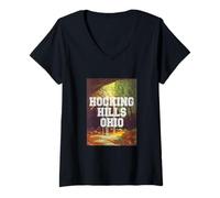 Mujer Vintage Ash Cave Hocking Hills Travel Parque Estatal de Ohio Camiseta Cuello V