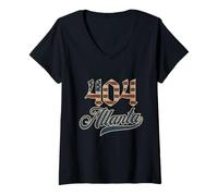 Mujer Vintage Atlanta 404 Área Code Patriot USA Bandera Americana Camiseta Cuello V