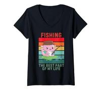 Mujer Vintage Axolotl La Mejor Parte De Mi Vida Pesca Amante Camiseta Cuello V