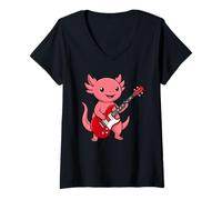 Mujer Vintage Axolotl Punk Music Playing Guitar Camiseta Cuello V