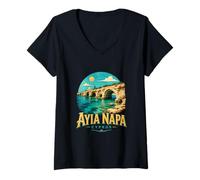 Mujer Vintage Ayia Napa Chipre Viaje Souvenir Monumento Regalo Camiseta Cuello V