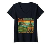 Mujer Vintage Bali Indonesia Travel Souvenir Landmark Turista Regalo Camiseta Cuello V