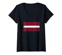 Mujer Vintage Banner Fan Letonia Bandera Retro Camiseta Cuello V
