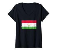 Mujer Vintage Banner Fan Tayikistán Bandera Retro Camiseta Cuello V
