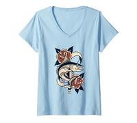 Mujer Vintage Barracuda Tattoo Style Art con Rosas Camiseta Cuello V