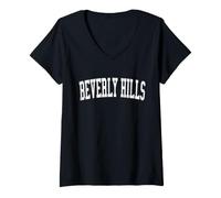 Mujer Vintage Beverly Hills MI - Estilo Universitario Blanco Envejecido Camiseta Cuello V