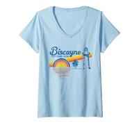 Mujer Vintage Biscayne National Park Retro 80's Camiseta Cuello V