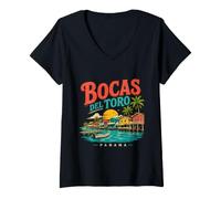 Mujer Vintage Bocas del Toro Panamá Viaje Souvenir Monumento Regalo Camiseta Cuello V