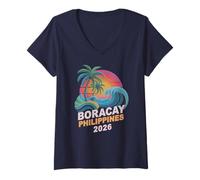 Mujer Vintage Boracay FILIPINES 2026 Viaje de natación de Vacaciones Camiseta Cuello V