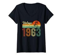 Mujer Vintage Born in 1963 Years Old 63 Birthday Gifts Funny tee Camiseta Cuello V