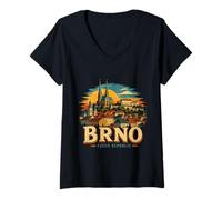 Mujer Vintage Brno República Checa Viaje Souvenir Monumento Regalo Camiseta Cuello V