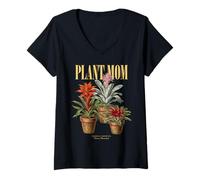 Mujer Vintage Bromelia Planta Mamá Naturaleza Flora Jardinero Camiseta Cuello V