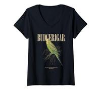 Mujer Vintage Budgerigar Avistamiento de Aves Arte Naturaleza Amor Pájaros Camiseta Cuello V