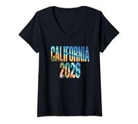 Mujer Vintage California 2026 Vacaciones Surfer Viaje BFF Mamá Camiseta Cuello V