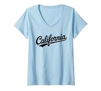 Mujer Vintage California Script Retro Swoosh Design Camiseta Cuello V
