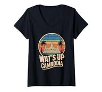 Mujer Vintage Camboya, Templo de Angkor Wat, Sudeste Asiático Camiseta Cuello V
