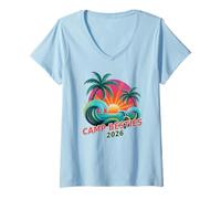 Mujer Vintage Camp Besties 2026 Viaje de Vacaciones Vacay Beach Camiseta Cuello V