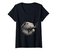 Mujer Vintage Capybara Amantes Al Aire Libre Aventura Naturaleza Hombres Mujeres Camiseta Cuello V