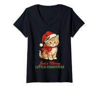 Mujer Vintage Cat Christmas Santa Hat Retro Kitten Art Cat Lover Camiseta Cuello V