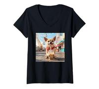Mujer Vintage Chihuahua Boba Tea Funny Boys Girls Costume Bubble Camiseta Cuello V