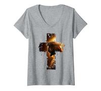 Mujer Vintage Christian Cross of Jesus Christ Faith Graphic Camiseta Cuello V
