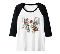 Mujer Vintage Christmas Bow Santa Snowman Reno Gráfico Festivo Camiseta Manga Raglan