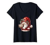 Mujer Vintage Christmas GNOME For Women Men and Kids Cute Santa Camiseta Cuello V