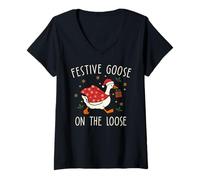 Mujer Vintage Christmas Silly Goose on The Loose, Xmas Camiseta Cuello V