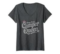 Mujer Vintage Classy Camper Queen RV Besties Camping Quinta Rueda Camiseta Cuello V