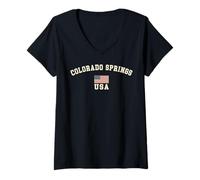 Mujer Vintage Colorado Springs USA Bandera Americana Recuerdo Retro Camiseta Cuello V