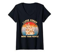 Mujer Vintage Corgi Amo a los Corgis más Que a la Gente, Amante de los Perros Camiseta Cuello V