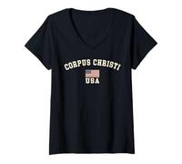 Mujer Vintage Corpus Christi USA Bandera Americana Cool Souvenir Retro Camiseta Cuello V