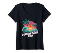Mujer Vintage Cousin Camp 2026 Viaje Vacaciones Crucero Viajes Vacaciones Camiseta Cuello V