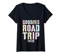 Mujer Vintage Cousins Road Trip Familia 2026 Vacaciones Surfing Camiseta Cuello V