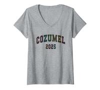 Mujer Vintage COZUMEL 2025 Trip Cruise Vacay Familia a juego Todos Camiseta Cuello V