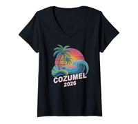 Mujer Vintage Cozumel 2026 Vacay Cruise Vacation Familia Todas Las Chicas Camiseta Cuello V